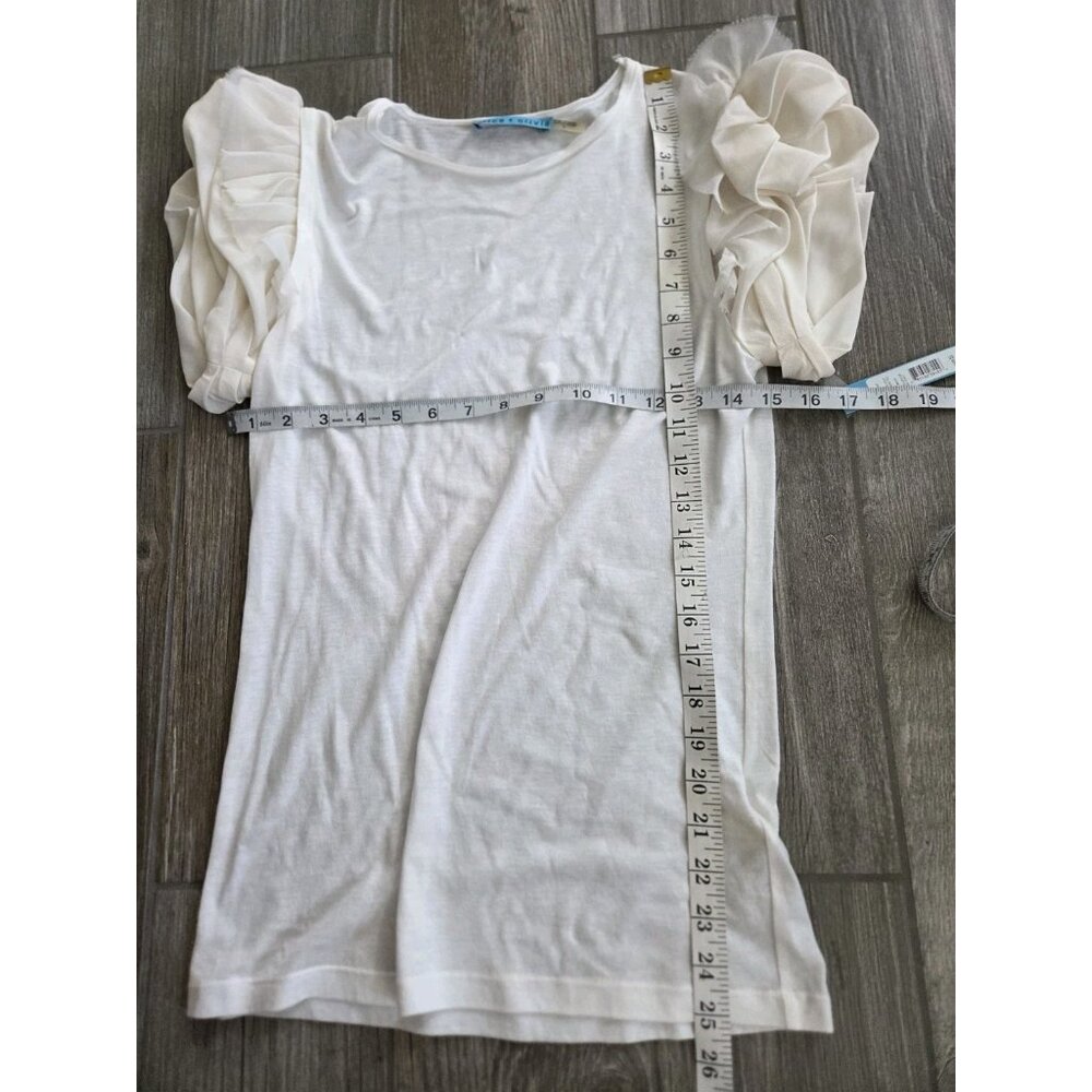 Nwt Alice&Oliva Cream Cotton Blend Top W/ Puff/ Ruffled Silk Short Sleeves Sz S - Picture 7 of 7